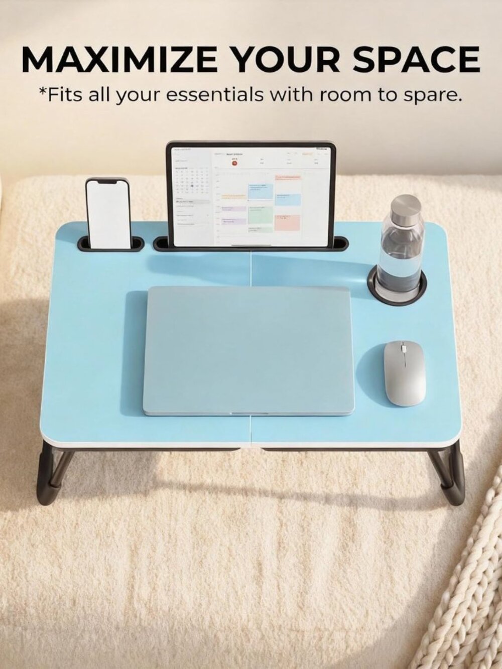 Foldable Laptop Bed Desk for Couch, Sofa - Large Lap Desk Tray Table with Cup Ho - Picture 4 of 6